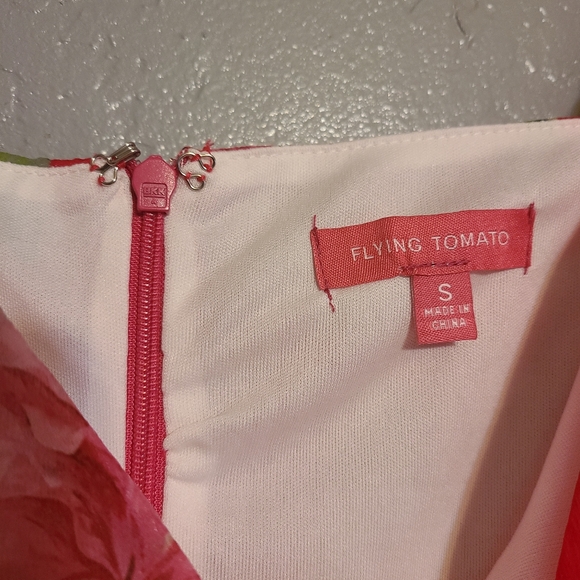 Flying Tomato Bright Pink Ombre V Neck Babydoll Mini Dress Sz Small Puff Sleeves - Picture 6 of 10